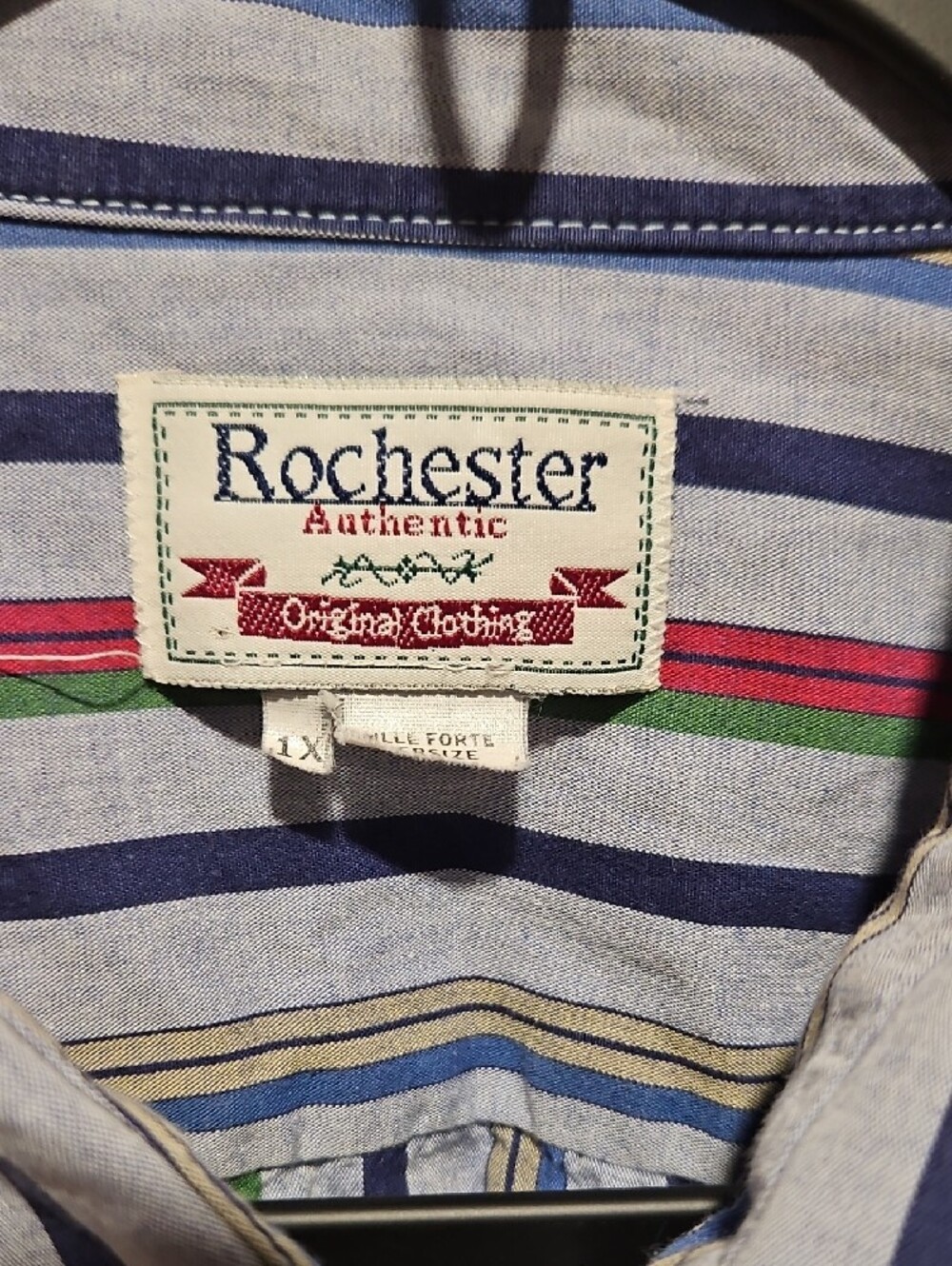 Vintage 90s Rochester Men's Multicolor Vertical Stripe Dress Shirt - Picture 2 of 6
